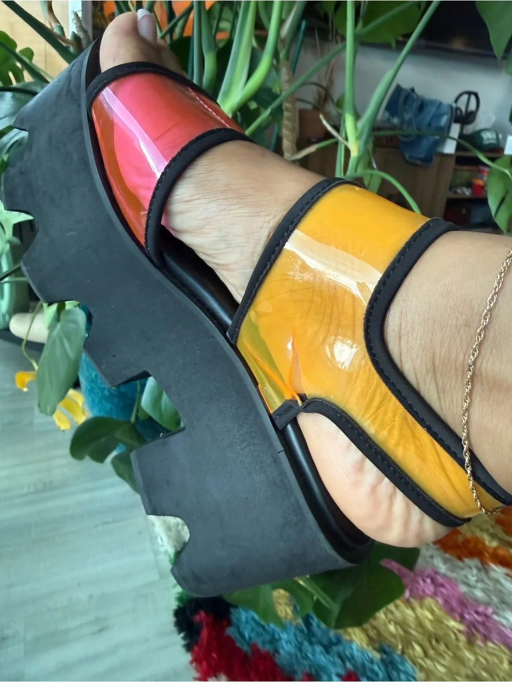 Current Mood Multicolor Patent Platform Sandals - Orange, Red, Yellow
